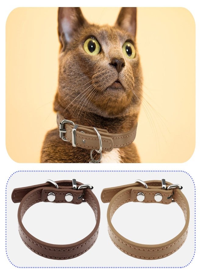 ECSiNG 2PCS Cat Collar with Bell PU Leather Comfortable Kitten Collars for 15~23cm Neck Size Adjustable Length Small Pets Supplies 1cm Width Coffee & Khaki - Image 4
